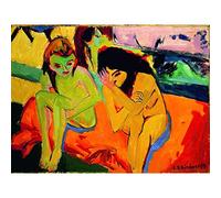 Kirchner Two Naked Girls Talking Extra Large Wall Art Print Premium Canvas Mural