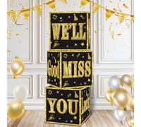 Kircirx 3pcs Going Away Party Decorations Boxes for Men Women, Black Gold Farewell Decorations Party Supplies Good Luck We Will Miss You Retirement Goodbye Cardboard Box Gifts