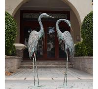 Kircust Garden Crane Statues, Standing Metal Patina Heron Decoy Outdoor Statue Large Size Bird Yard Art for Patio Lawn Pond, Set of 2
