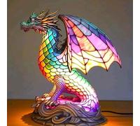 Kirdume Vintage Owl Table Lamp - Stained Glass Animal Night Light, Decorative Desk Light