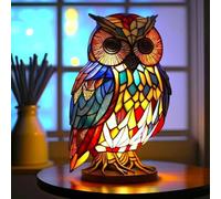 Kirdume Vintage Owl Table Lamp - Stained Glass Animal Night Light, Decorative Desk Light