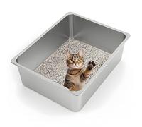 Kirecoo Stainless Steel Cat Litter Box XL- Metal High Sided Cat Pan, Large Stainless Steel Box, Indoor Litter Tray, Non Stick, No Smell, Easy to Clean, Pet Toilet Supplies for Kitten, Kitty, Rabbit