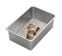 Kirecoo Stainless Steel Cat Litter Box XXL- Metal High Sided Cat Pan, Large Stainless Steel Box, Indoor Litter Tray, Non Stick, No Smell, Easy to Clean, Pet Toilet Supplies for Kitten, Kitty, Rabbit