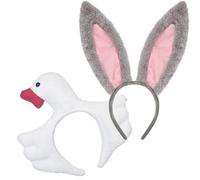 Kirei Sui 2-Piece Bunny Ears & Goose Head Headband for Halloween Christmas Party Accessories Adults Costume, Gray and White, One Size