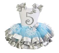 Kirei Sui Girls Blue Silver Snowflake Satin Tutu Princess 5th Birthday Outfit Medium