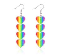 Kireida Pride Month Rainbow LGBT Pride Earrings for Gay Lesbian Bisexual Lightweight Acrylic Heart Love LGBTQ Drop Earrings Jewellery