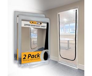 KIRFEE 2 Pack Plastic Door Covers For Interior Doors | Dust Door Sheet With Zip 1.2m x 2.2m | Includes Masking Tape | Perfect Door Covers For Decorating And DIY Projects | Plastic Door Curtain.