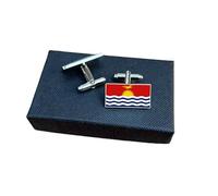 Kiribati Flag Cufflinks - Kiribatian National Emblem Gift for Men | Red, Blue & Yellow Flag with Rising Sun & Frigatebird Design | Groomsmen Wedding Gift | Gift Box | Proud Kiribati Heritage Keepsake