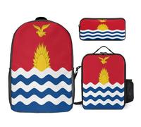 Kiribati National Flag Printed School Backpack Set Lunch Bag And Pencil Case 3-Piece School Bags Teens Girls Boys Primary Junior Middle Water Resistant Lightweight Bookbag Travel Rucksack