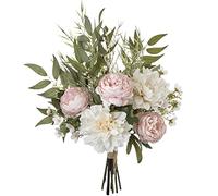 KIRIFLY Artificial Fake Flowers Plants Silk Flower Arrangements Wedding Bouquets Decorations Plastic Floral Table Centerpieces for Home Kitchen Garden Party Décor (Pink White)