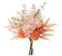KIRIFLY Artificial Fake Flowers Plants Silk Flower Arrangements Wedding Bouquets Decorations Plastic Floral Table Centerpieces for Home Kitchen Garden Party Décor (Pink Orange)