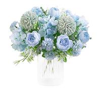 KIRIFLY Artificial Flowers, Fake Peony Silk Hydrangea Bouquet Decor Plastic Carnations Realistic Flower Arrangements Wedding Decoration Table Centerpieces(Blue)
