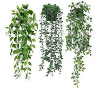 KIRIFLY Artificial Plants 3 Pot Hanging Plants Indoor Eucalyptus Green Decoration for Home Bathroom Farmhouse Room Shelf