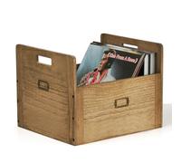 KIRIGEN Dark Brown Wooden Record Storage Box Pocket Organizer, dark brown, pocket organizer