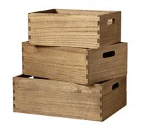 KIRIGEN Nesting Wooden Crates with Portable Handles for Home Organizer - Wood Rustic Decor Farmhouse Boxes / Basket Rolling Trays set of 3 Dark Brown