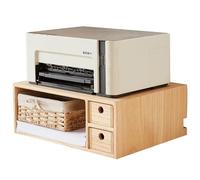 KIRIGEN Solid Wood Printer Stand with 2 Drawers & Open Compartment, Desk Tidy Organizer for A4 Paper, Office Supplies & Power Strip Storage, Wooden Printer Table for Home Office(DYJG-NA)