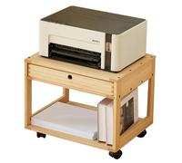 KIRIGEN Solid Wood Printer Stand with a Drawer, 2 Tier Printer Table fit Fax Scanner/3D Printer, Wooden Multi-Functional Storage Organizer on Wheels for Home and Office(DYJJ-NA)
