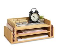 KIRIGEN Wood 3-Tier Office Desktop Document Tray, Mail Sorter and Letter File Organiser Rack for Folders, Paper, Stationery and Desk Accessories, 5 Compartments, 42x24 x16.5 cm, Natural(2TP-NA)