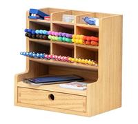 KIRIGEN Wood Desk Supplies Organisers MultiFunctional Pen Holder and Storage Compartments with Drawers Stationary Organiser for Home Office Storage Rack for School Supplies(BJH9G-NA)