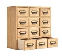 KIRIGEN Wood Desktop Drawer Organiser, 12 Mini Drawers Storage Cabinet with Metal Handle and Label Holder, Paulownia Chest for Office Supplies, Crafts, Tea and Jewellery, 36x16x35 cm, Natural(12CG-NA)