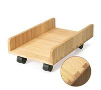 KIRIGEN Wooden CPU Stand PC Cart for ATX Tower, Adjustable Computer Tower Stand with Locking Caster Wheels, Solid Wood Mobile Desktop Case Holder, Natural, 25 x 40 x 13 cm(ZJJ-NA)