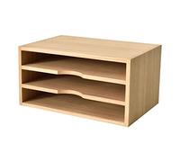 KIRIGEN Wooden Desk Document Organiser, 3 Compartment A4 File Holder Tray, Paulownia Wood Desktop Storage Rack for Papers, Folders, Magazines, Home Office, 35 x 24 x 18 cm, Natural（3KWJG-NA）