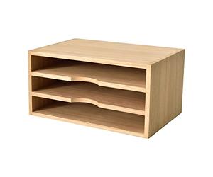 KIRIGEN Wooden Desk Document Organiser, 3 Compartment A4 File Holder Tray, Paulownia Wood Desktop Storage Rack for Papers, Folders, Magazines, Home Office, 35 x 24 x 18 cm, Natural（3KWJG-NA）