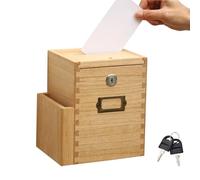 KIRIGEN Wooden Suggestion Box with Lock and 2 Keys, Wall Mounted Comment Collection Donation Ballot Box with Side Pocket for Office, School, Church and Reception, 19 x 15 x 21.3 cm, Natural(DSYJX-NA)