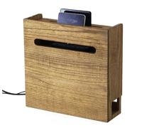 KIRIGEN Wooden WiFi Router Storage Box, 3-Tier Shelf, Brown | Paulownia wood with plant oil finish and dovetail joints; 3-tier shelf; bottom cable opening; includes 10 cable ties
