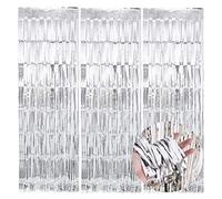 KIRIKOU Pack of 3 Foil Fringe Curtains Backdrop Party Decoration, Metallic Tinsel Curtain Photo Backdrop for Birthday Bachelorette Party Bridal Baby Shower Decorations(Silver, 3.2ft x 6.5ft)