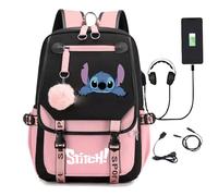 Kirinia Women USB School Bag Large Capacity Stitch Backpack Casual Multicolored Stylish and Functional School Bags for Girls-BlackP