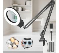 KIRKAS 10X Magnifying Glass with Light, Any Color Modes & Stepless Dimming LED Magnifying Lamp with Clamp, Hands Free Lighted Magnifier Glass Lens for Reading Soldering Crafts Hobby Close Work