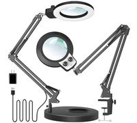 KIRKAS 12X Magnifying Glass with Light and Stand, Any Color Modes & Stepless Brightness LED Magnifying Lamp with Clamp, 2-in-1 Magnifier Glass Lens Desk Lamp for Crafts Hobby Reading Close Work