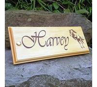 Kirkby Stringer Horse Name Plate Stable Door Plaque (Vivaldi Font - Jumping Logo) Custom Made To Your Horses Name 300mm x 120mm x 18mm