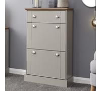 kirkby wooden shoe cabinet with 2 flap doors in grey and oak