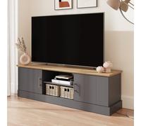 kirkby wooden tv stand with 2 doors in slate blue and oak