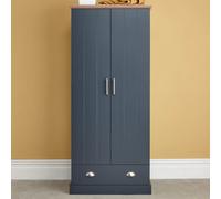 kirkby wooden wardrobe with 2 doors 1 drawer in slate blue and oak