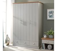 kirkby wooden wardrobe with 3 doors 3 drawers in grey and oak