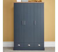 kirkby wooden wardrobe with 3 doors 3 drawers in slate blue and oak