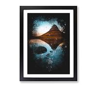 Kirkjufell Mountain In Iceland Paint Splash Modern Framed Wall Art Print, Ready to Hang Picture for Living Room Bedroom Home Office Décor, Black A4 (34 x 25 cm)