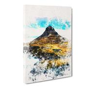 Kirkjufell Mountain In Snaefellsnes Iceland Watercolour Modern Canvas Wall Art Print Ready to Hang, Framed Picture for Living Room Bedroom Home Office Décor, 24x16 Inch (60x40 cm)