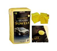 Kirkland Signature 12 Signature Ultra Plush Microfibre Cloths Towels Cleaning Car Vehicle., Yellow, H 40.6 x W 40.6 cm