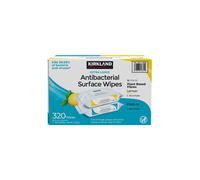 Kirkland Signature Antibacterial Surface Wipes - 320 Wipes (4x80), Lemon Scent, Kills 99.99% Bacteria & Viruses, Cuts Grease