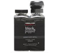 Kirkland Signature Whole Black Peppercorns, Adjustable Ceramic Grinder. 6.3 oz (Pack of 2)