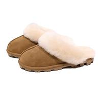 Kirkland Signature Women's Shearling Sheepskin Slippers Brown Rubber Sole Cozy- Size 7
