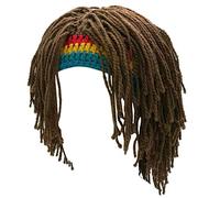 Kirmoo Funny Wig Beard Hats Handmade Knitted Hat Rasta Hat with Dreadlocks Christmas Halloween Caps - Brown - One Size
