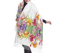 KIROJA Iris Flower Butterfly Print Imitation Cashmere Scarf Women Fashion Warm Scarfs Classic Fringes Shawl Fall Cape Wra