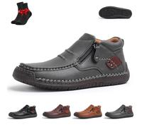Kirposh The First Young Shoes Men,Casual Leather Handmade Non-Slip Arch Support Loafers, Men's Leather Casual Shoes(Gray (velvet),7 UK)