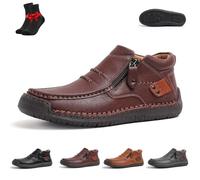 Kirposh The First Young Shoes Men,Casual Leather Handmade Non-Slip Arch Support Loafers, Men's Leather Casual Shoes(Dark brown (velvet),6.5 UK)