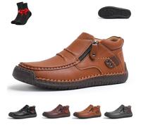 Kirposh The First Young Shoes Men,Casual Leather Handmade Non-Slip Arch Support Loafers, Men's Leather Casual Shoes(Light brown,8.5 UK)